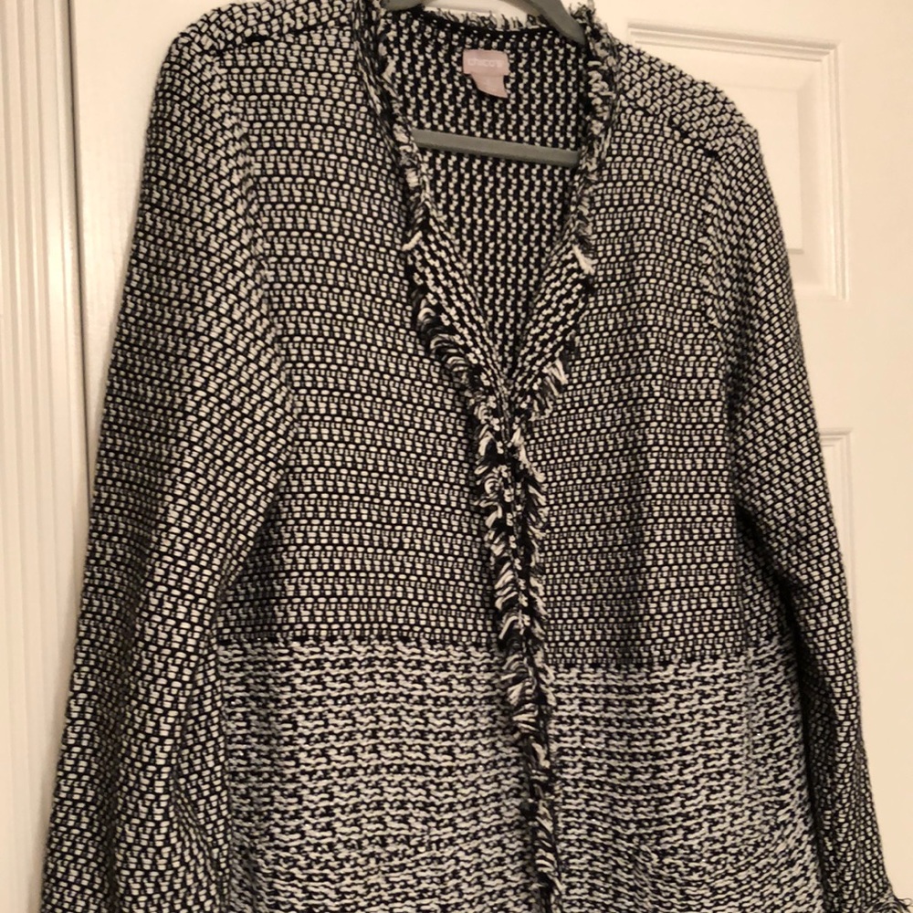 Chico’s open-front, size 3, long cotton cardigan.